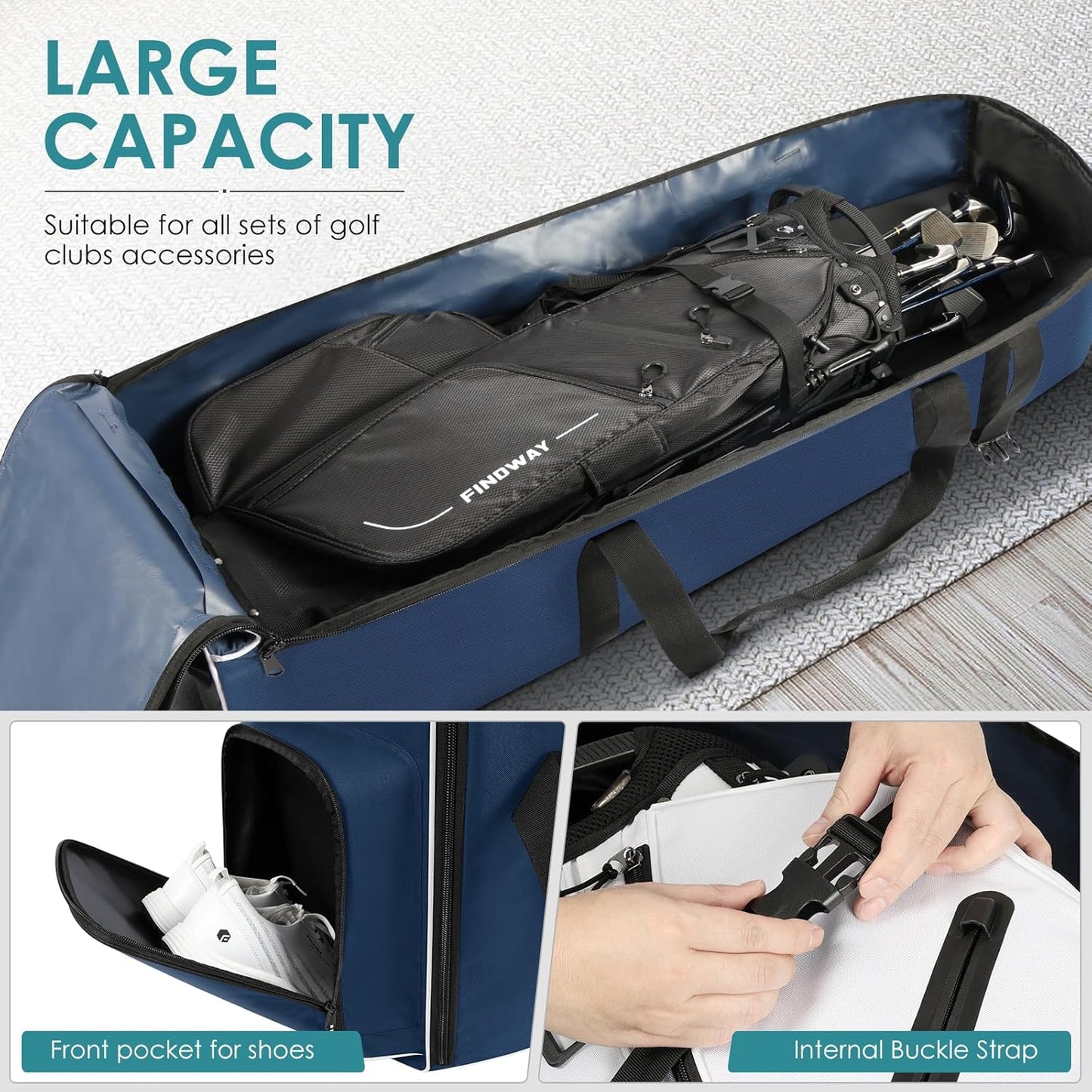 Findway Golf Travel Bag, Golf Travel Bag for Airlines with Wheels, 900D Heavy Duty Polyester Oxford Soft-Sided with Club Protection Liner, Universal Size