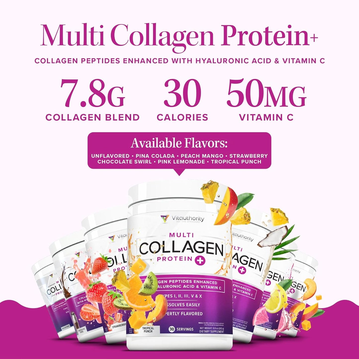 Multi Collagen Peptides Powder for Women - Hydrolyzed Chocolate Collagen Powder for Women with Types I II III V & X Vitamin C & Hyaluronic Acid for Hair Skin and Nails (Chocolate) - 30 Servings