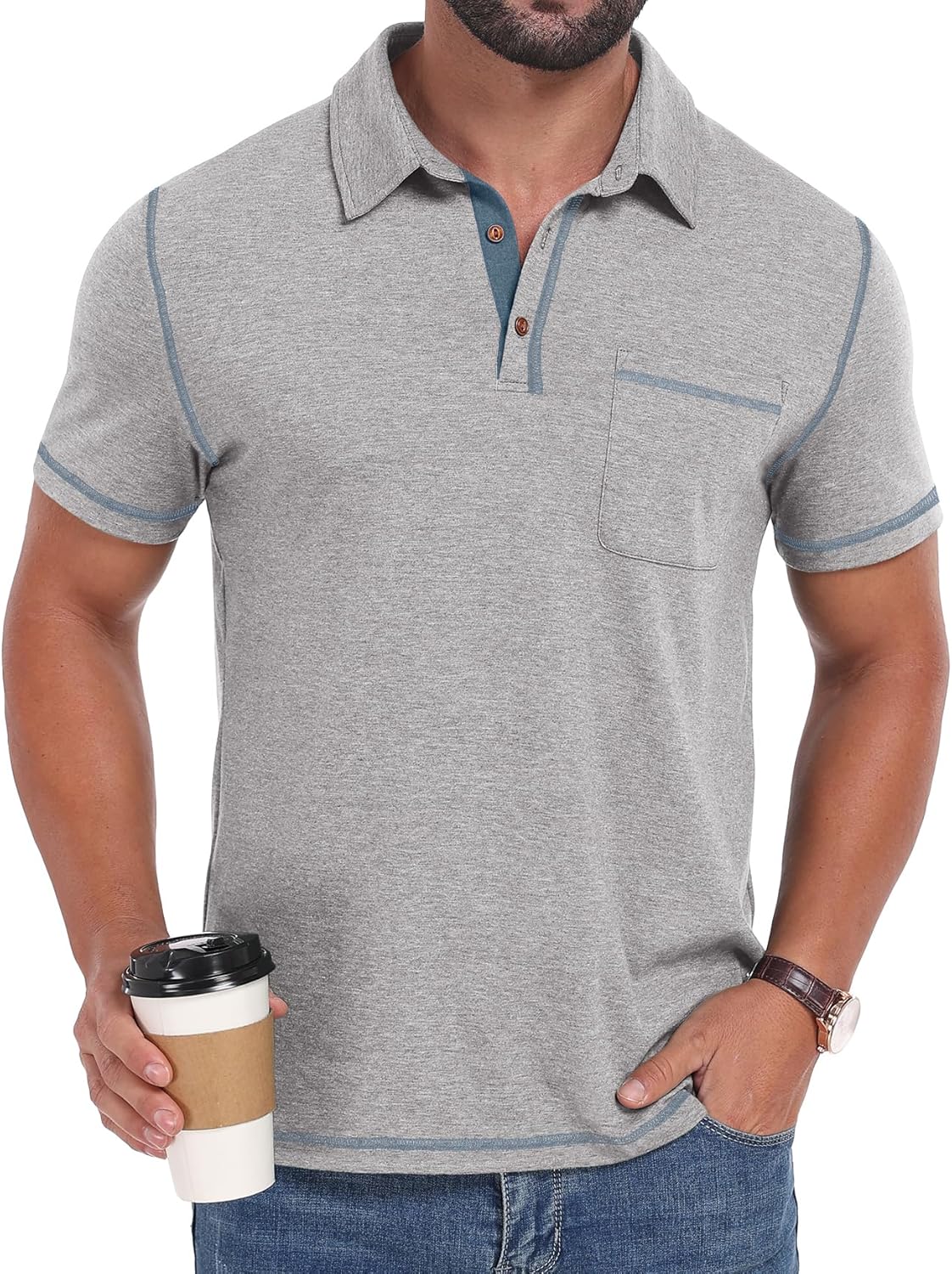 Sailwind Men's Short Sleeve Polo Shirts Casual Summer Classic Collared Golf Shirt with Pocket