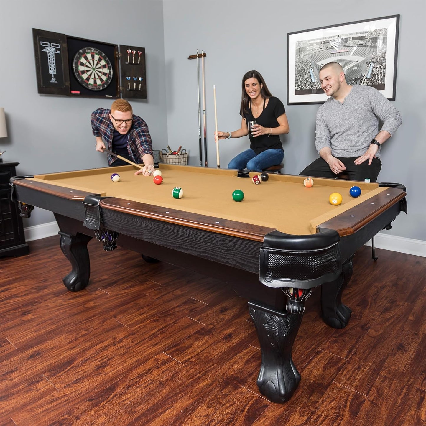 EastPoint Sports Masterton Billiard Ball Set - Full Set Tournament Spec Resin Billiard Balls - Wooden 8-Ball Rack with 9 Ball Insert - Includes Chalk and Scuffer