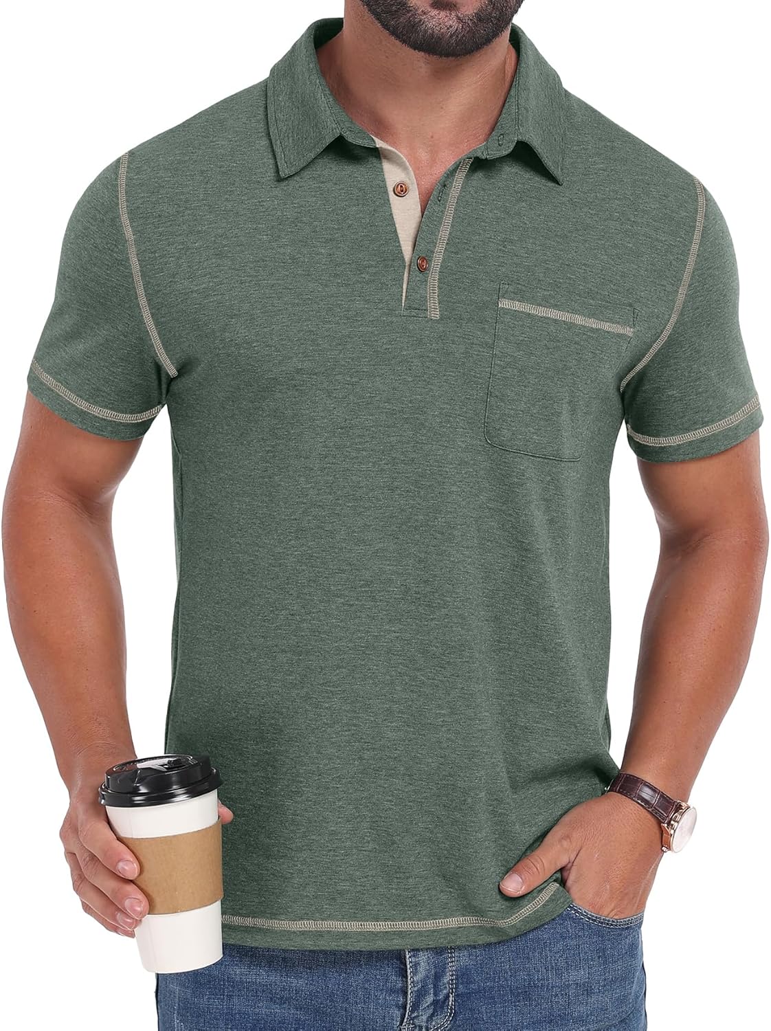 Sailwind Men's Short Sleeve Polo Shirts Casual Summer Classic Collared Golf Shirt with Pocket