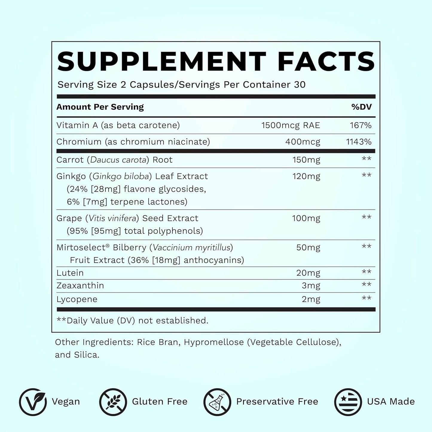 Visibili-T - Vitamin Supplement for Eye Health & Vision Support - Carrot Root, Chromium, Bilberry, Ginkgo Biloba, Grape Seed Extract, Lycopene, Vitamin A, Lutein & Zeaxanthin - 60 Capsules