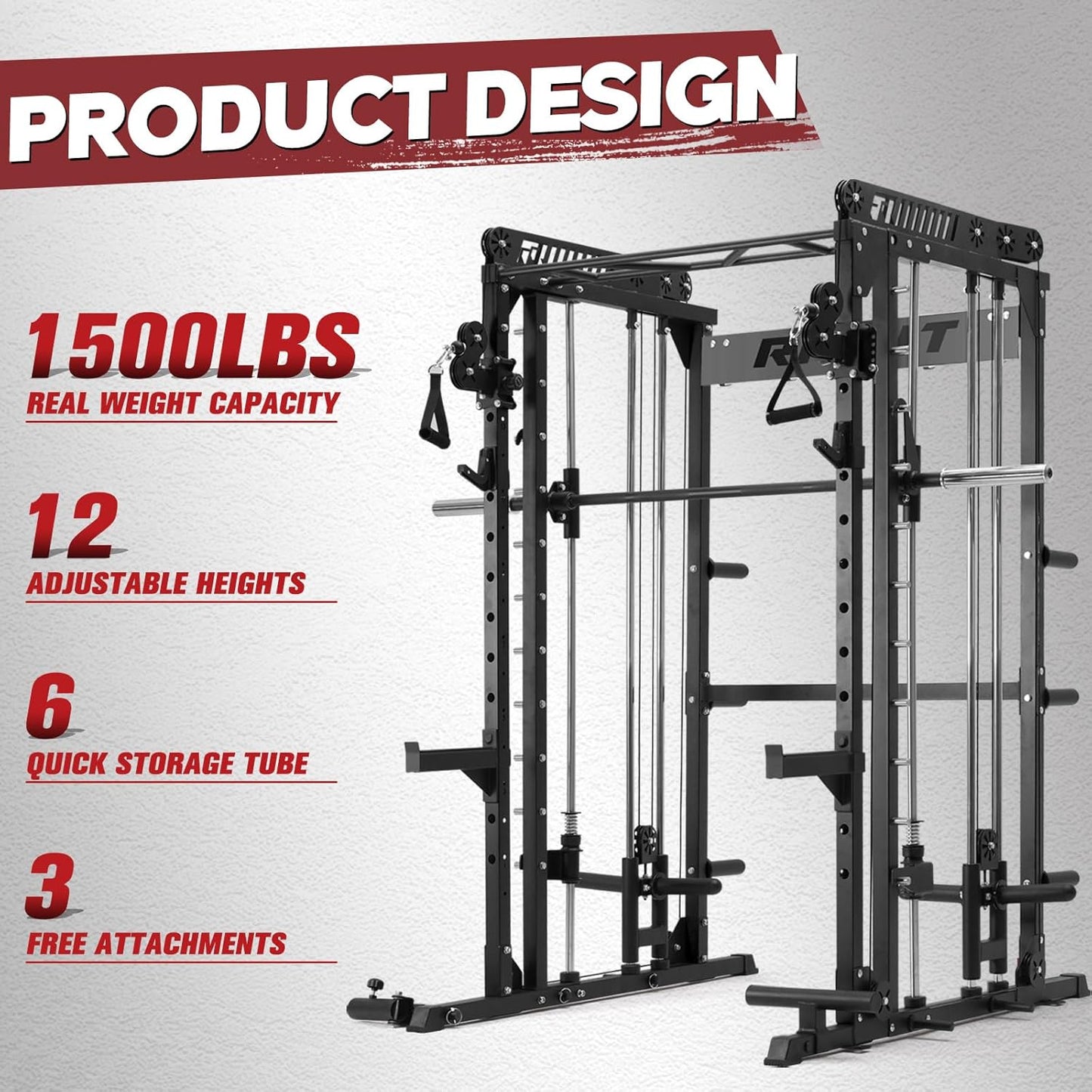 RitFit M1 & M1 Pro Smith Machine with Cable Crossover System, Multi-Function Squat Rack Power Cage for Home Gym, Power Rack and Packages