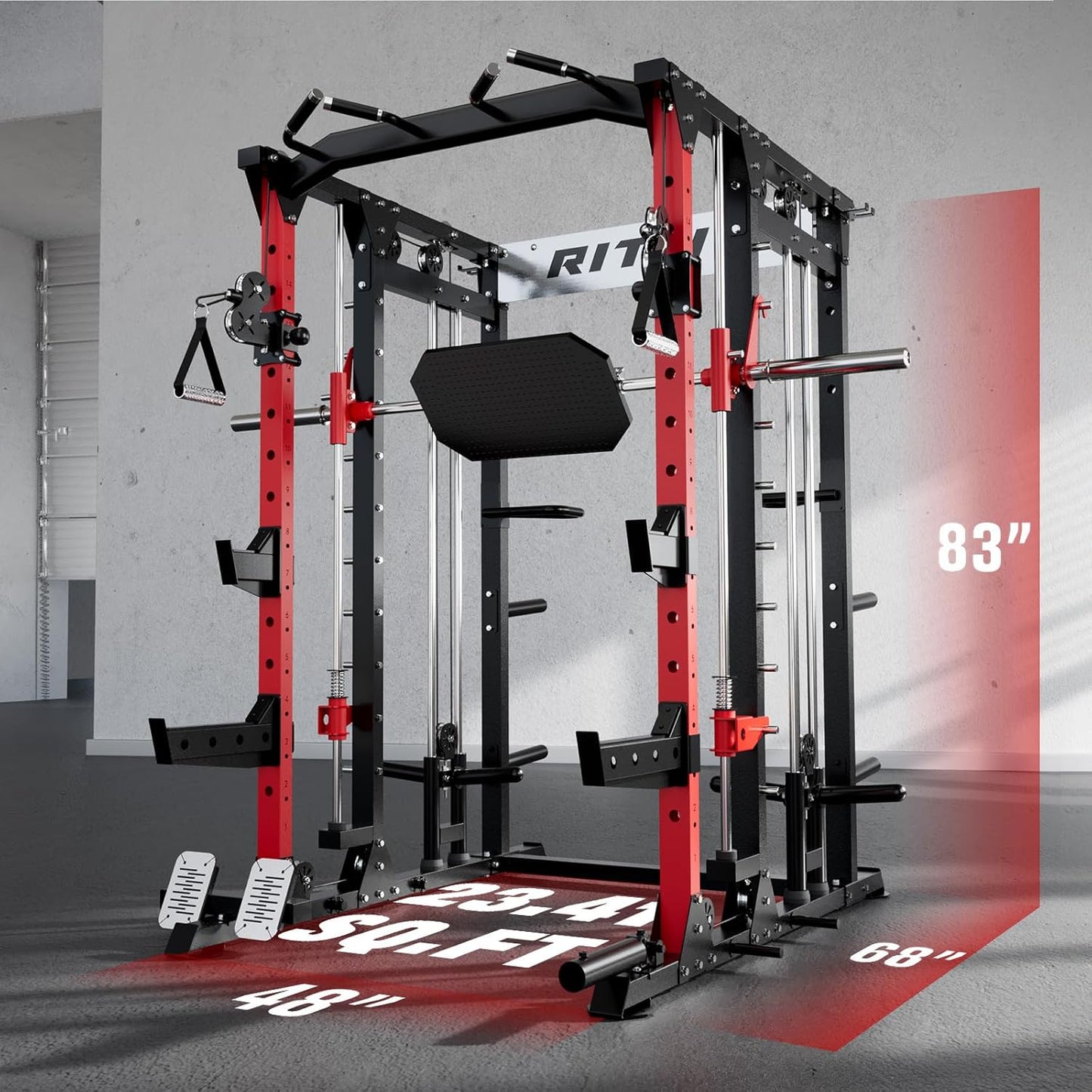 RitFit Buffalo Smith Machine, Power cage with LAT-Pull Down System & Cable Crossover System, All-in-One Squat Rack for Home Gym, Power Rack