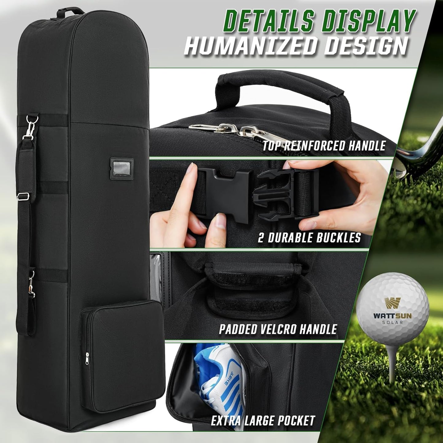 Golf Travel Bags for Airlines with Adjustable Support Rod and Detachable Shoulder Straps, Soft Foldable Golf Club Travel Covers, 900D Heavy Duty Oxford