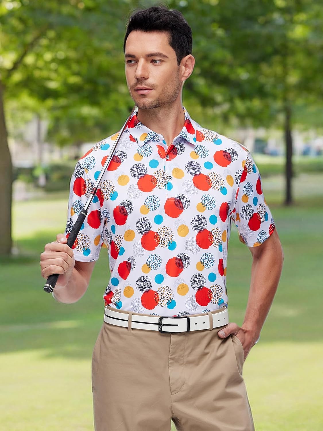 SAMERM Golf Shirts for Men Super Stretch Jacquard Dry Fit Golf Polo Moisture Wicking Short Sleeve Polo Shirts for Men