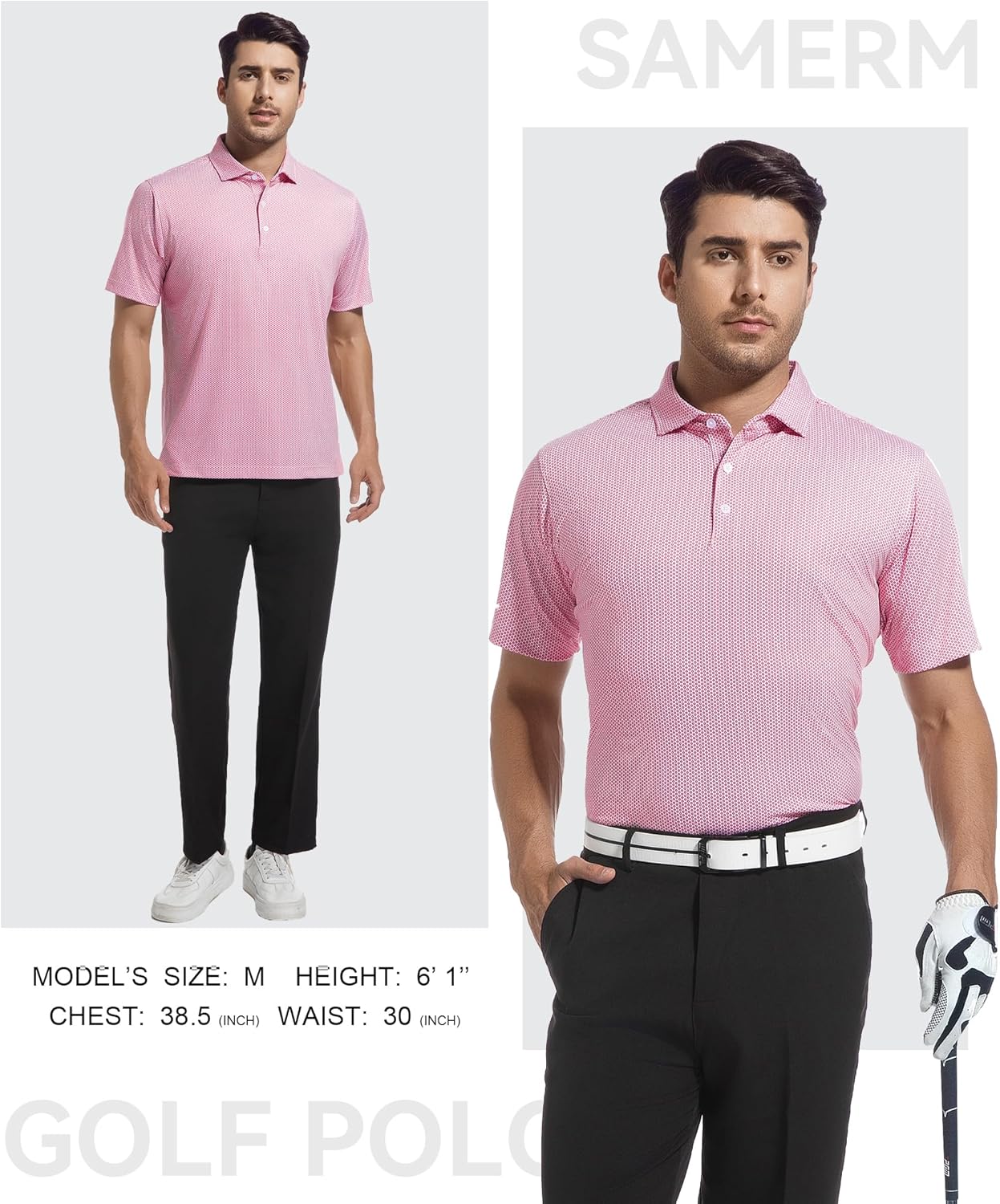 SAMERM Mens Golf Shirts Short Sleeve Dry Fit Performance Moisture Wicking Print Sport Polo Shirts for Men Casual