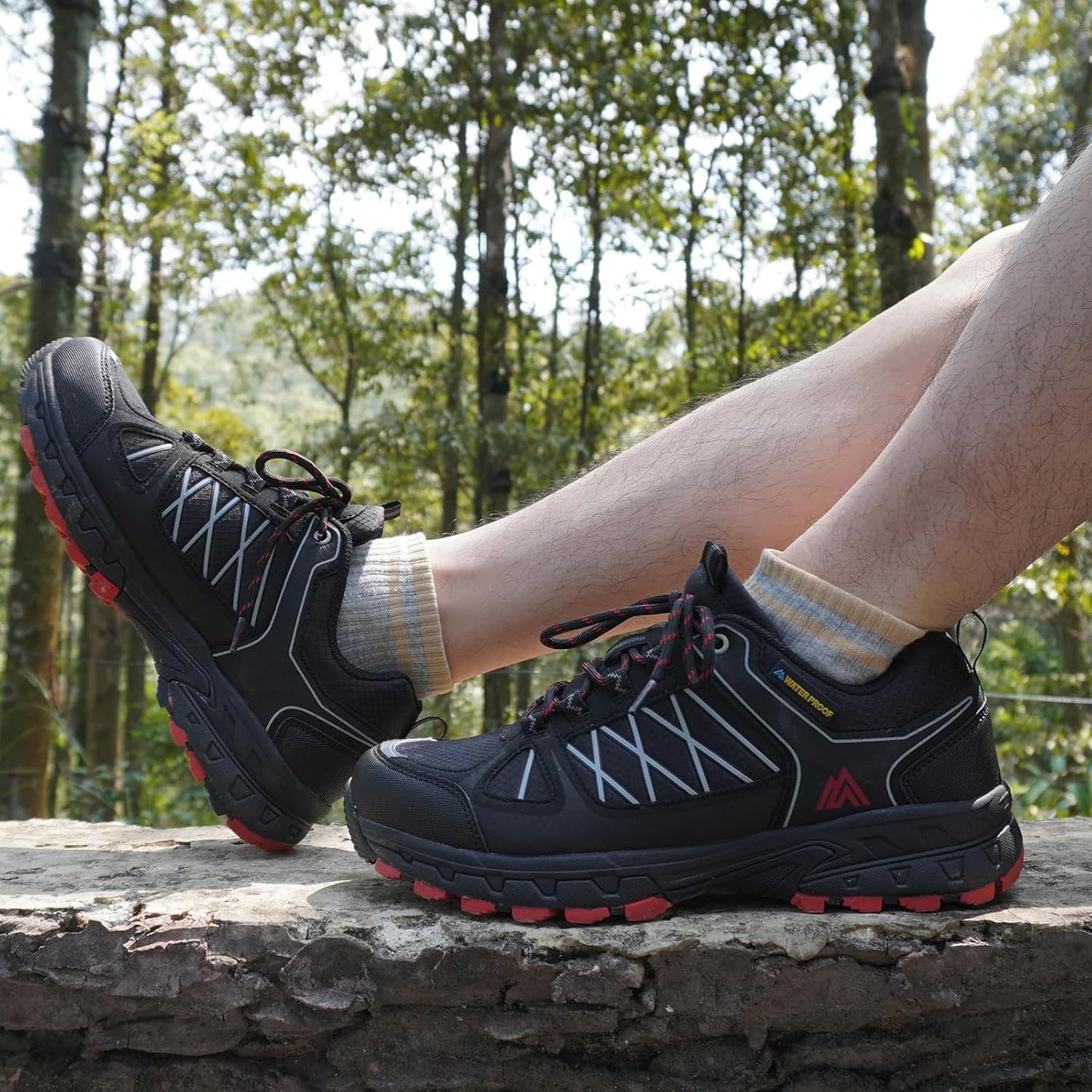 Queday Men's Waterproof Hiking Shoes Lightweight Anti Slip Outdoor Ankle Boots Breathable Hike Trekking Trails Shoe