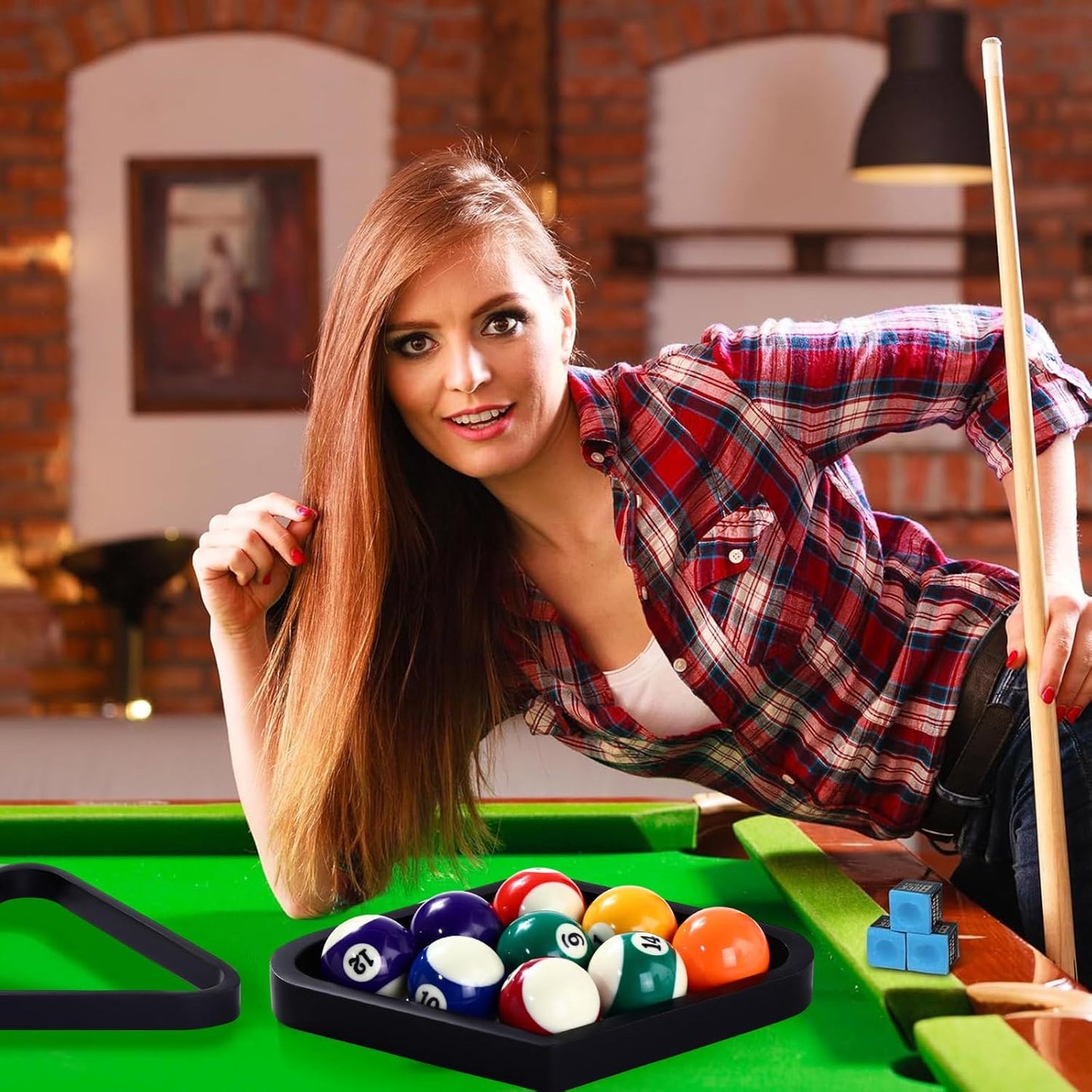 31 Pcs Billiard Accessory Kit Billiard Pool Table Balls with Triangle and Diamond Ball Holder Cue Chalks Pool Table Brush Set