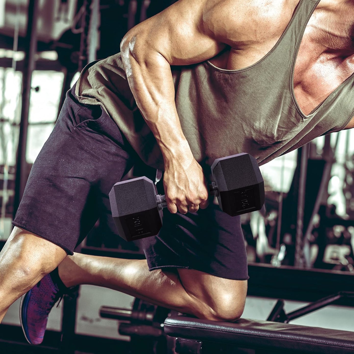 Rubber Encased Hex Dumbbell, Hand Weights with Anti-Slip Cast Iron Grip for Exercise & Fitness, Weights Dumbbells Set of 2 for Strength Training, 5-50 LBS Pair