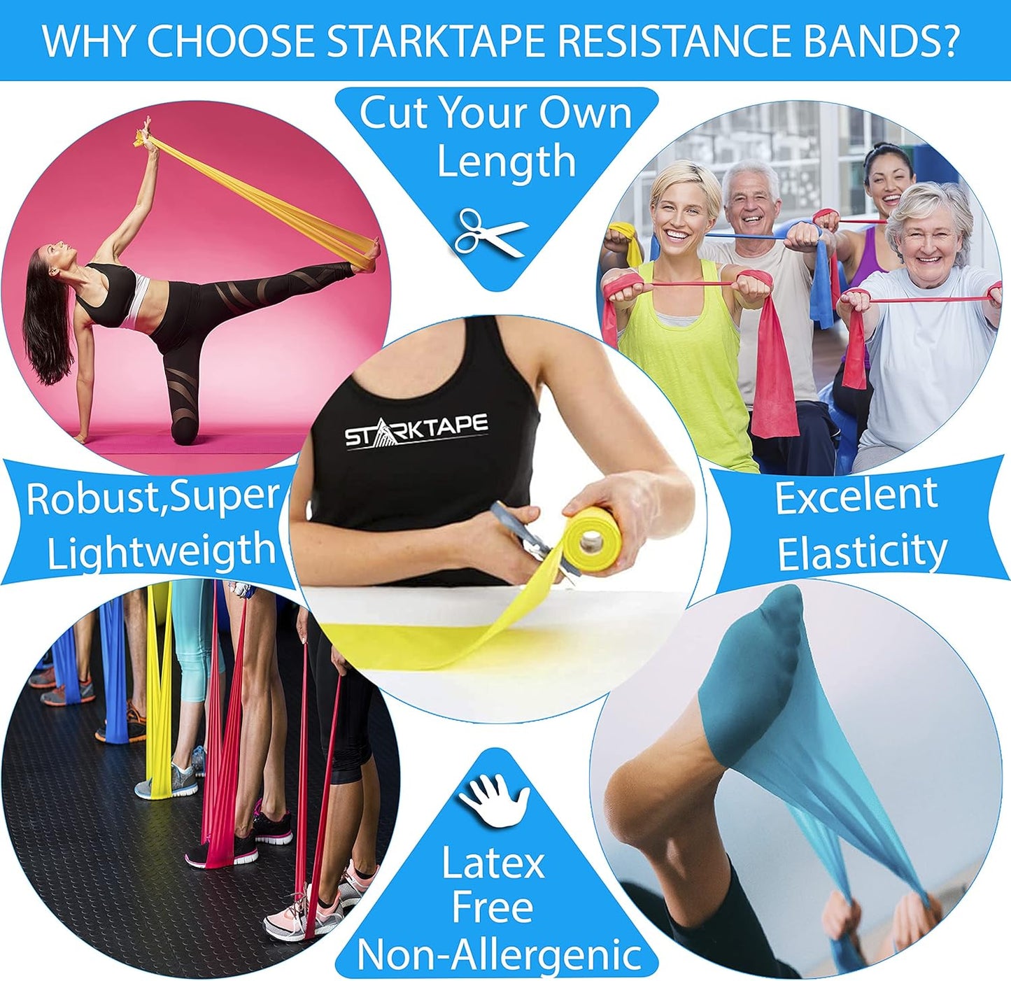 Resistance Bands Professional 8,16, 25, 50 Yards Bulk Rolls. Latex-Free Elastic Physical Therapy Band. No Scent, No Powder - Perfect for Home Exercise, Yoga, Pilates, Gym, Rehab, Workout