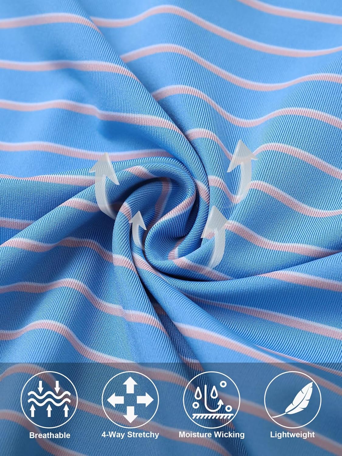 Rouen Mens Polo Shirts Short Sleeve Dry Fit Performance Moisture Wicking Causal Striped Polo Collared Golf Shirts for Men