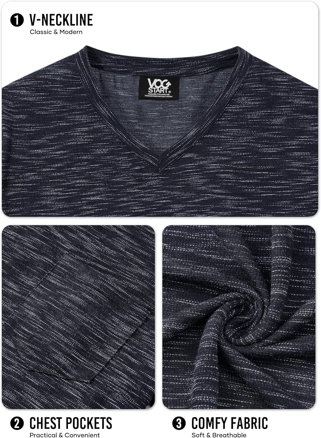 Men's V Neck T Shirts Casual Stylish Fitted Stretch Tee Shirt with Pocket (S-3XL)
