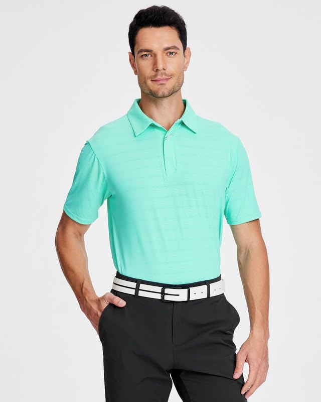 SAMERM Golf Shirts for Men Super Stretch Jacquard Dry Fit Golf Polo Moisture Wicking Short Sleeve Polo Shirts for Men