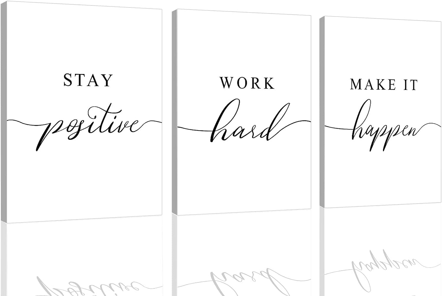 Framed Canvas Wall Art Work Quote, Office Wall Art Decor, Stay positive work hard make it happen, gift for father, boss gift, Inspirational Prints, Motivaional Wall Art (G-3pcs,16x24inchx3pcs)