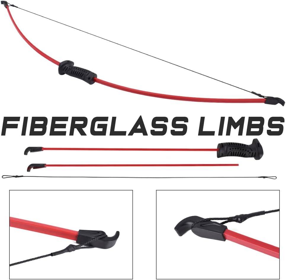 Recurve Bow and Arrow Set Outdoor for Children Youth Junior Archery Beginner Training Includes 2 Types 5 PCS Arrows, Armguard, Quiver, Target Face and Finger Tab