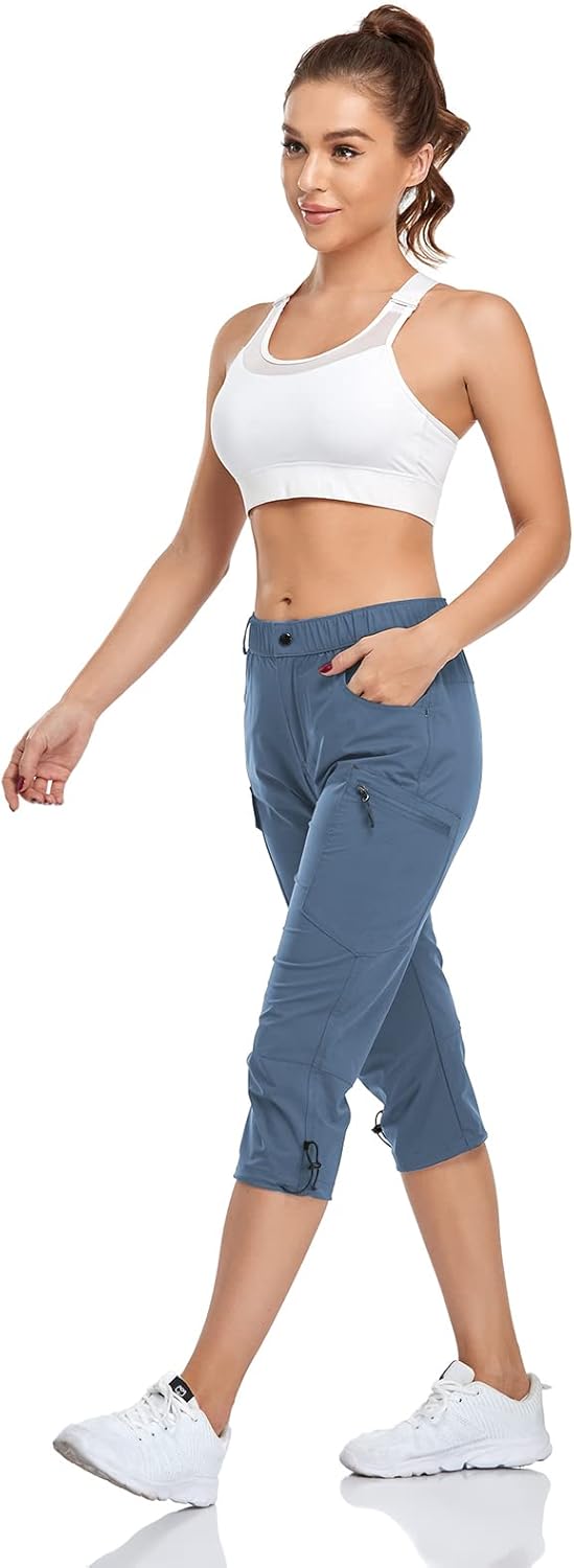 GymBrave Women's Hiking Cargo Pants Quick Dry Outdoor Camping Capris Water Resistant UPF 50 with Zipper Pockets