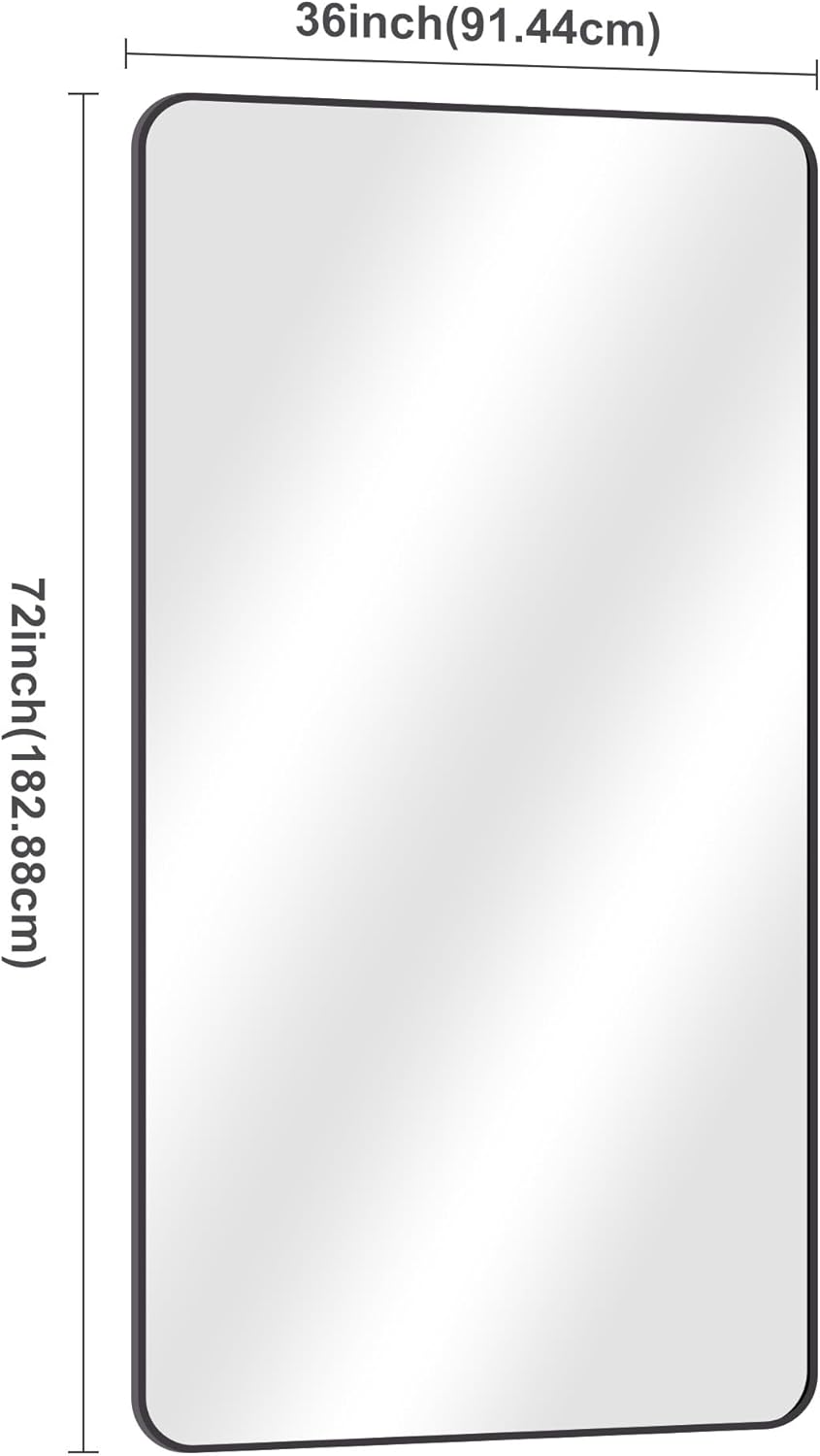 72" x 36"Bathroom Mirror, Matte Black Wall Mirror with Metal Frame, Decorative Rectangular Vanity Mirror for Bedroom Bathroom Living Room Entryway (Horizontal/Vertical)