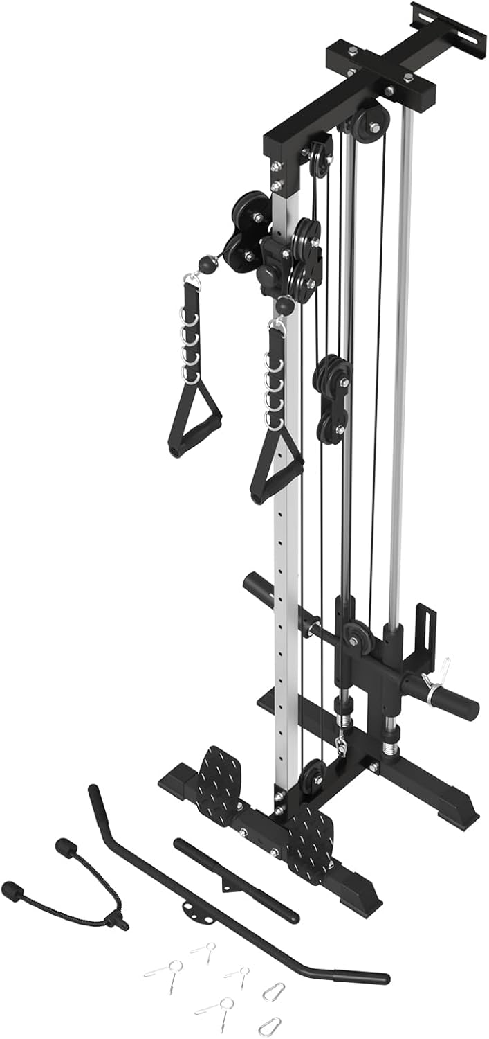 ER KANG Wall Mount Cable Station, Cable Crossover Machine with 18 Positions Dual Pulley System for Home Gym Fitness Equipment
