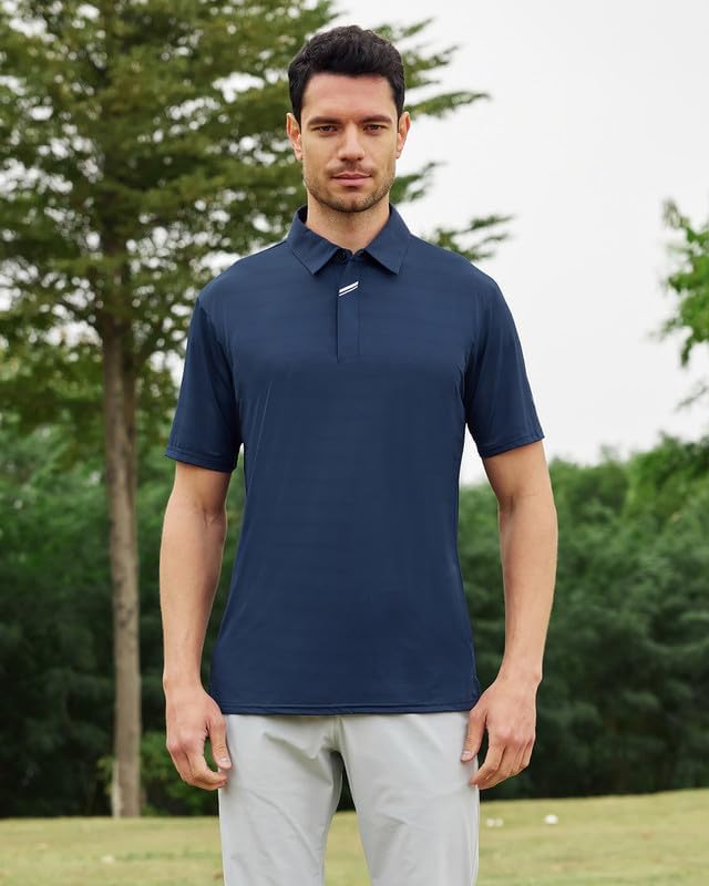 SAMERM Golf Shirts for Men Super Stretch Jacquard Dry Fit Golf Polo Moisture Wicking Short Sleeve Polo Shirts for Men