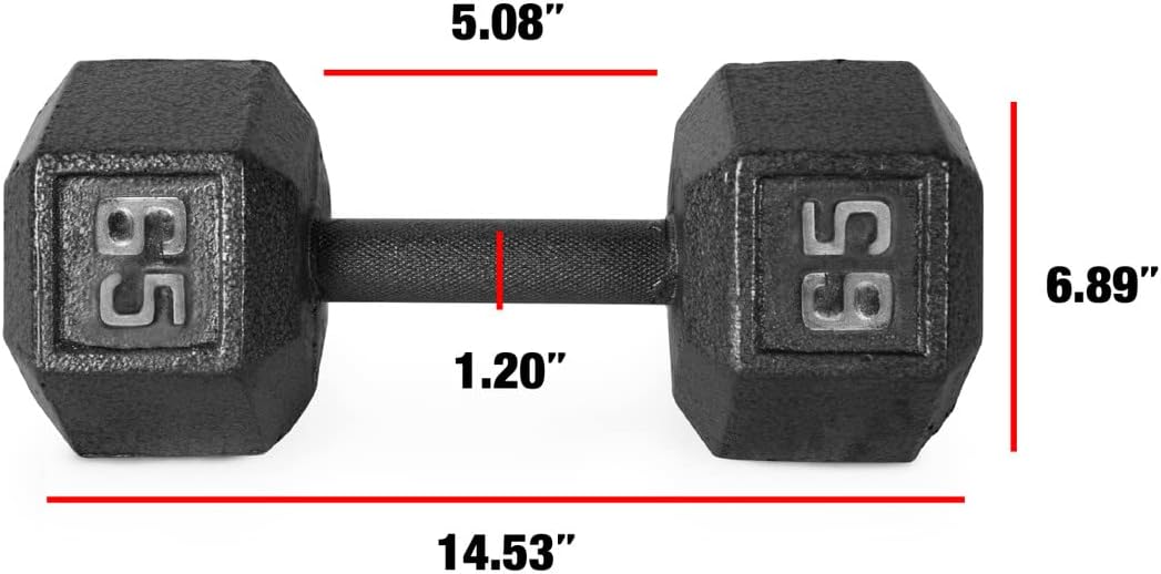 WF Athletic Supply Cast Iron Solid Hexagon Gray/Black Dumbbells, Strength Training Free Weights Set of 2 for Women and Men, Hand Weights Sold by Pairs, Multi-Select Size Options Available