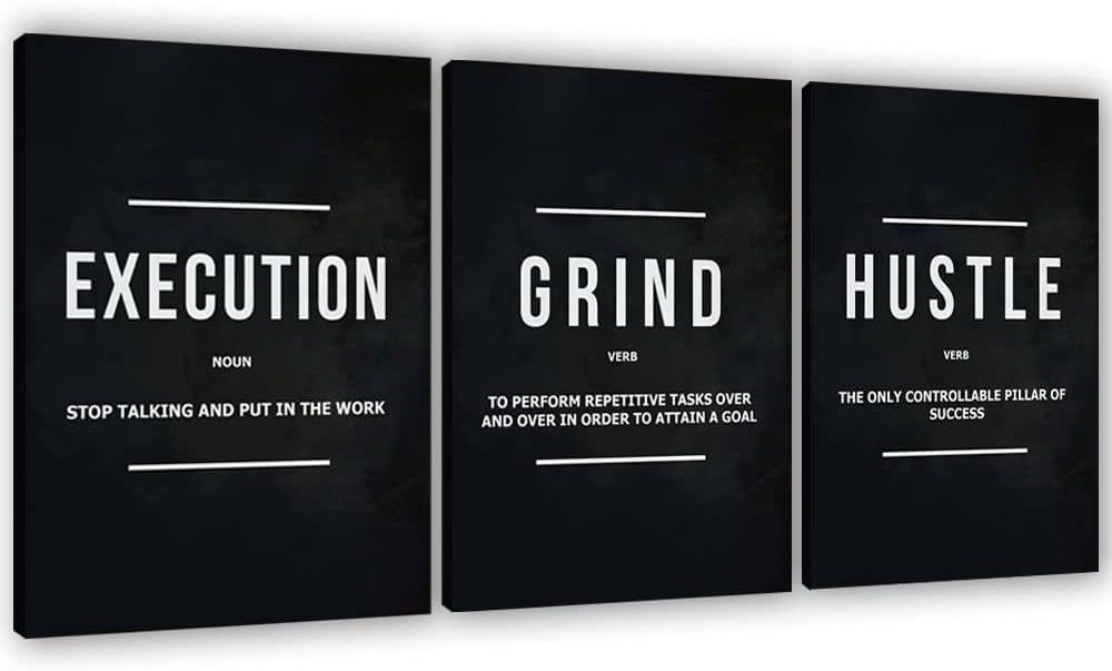 Success Canvas Painting Wall Art Quote Motivational Wall Art Execute Wall Decor 3 Pieces Black Poster Positive Inspirational Framed Artwork Prints Picture for Living Room Office 48''Wx 24''H