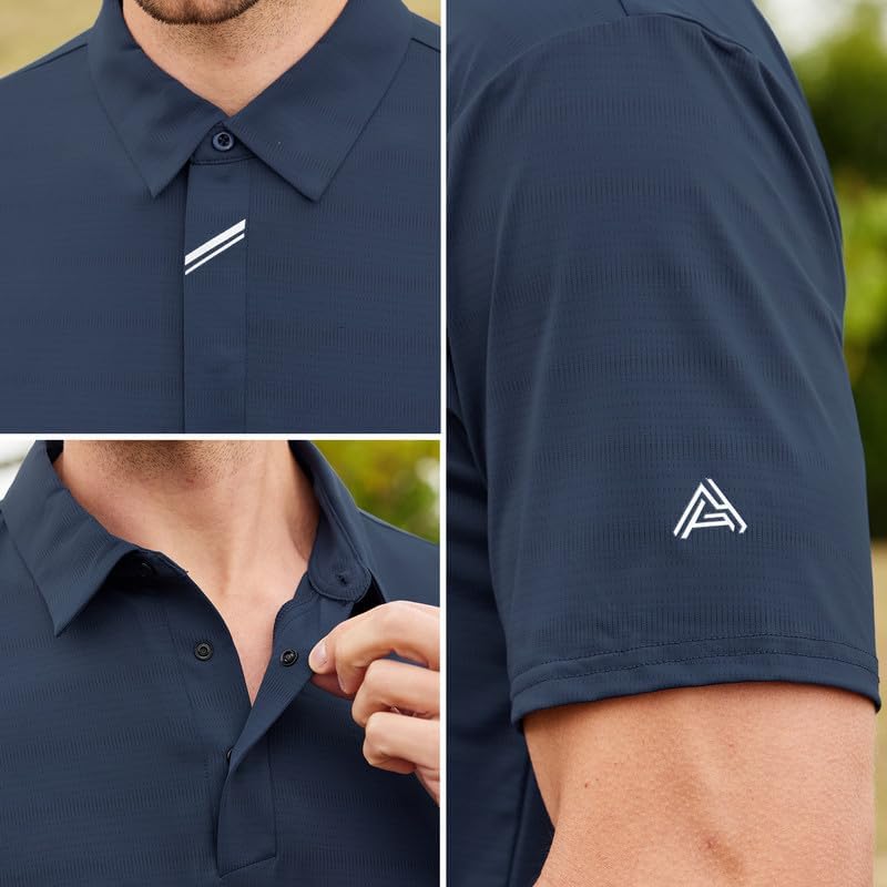 SAMERM Golf Shirts for Men Super Stretch Jacquard Dry Fit Golf Polo Moisture Wicking Short Sleeve Polo Shirts for Men