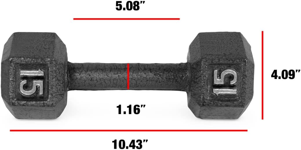 WF Athletic Supply Cast Iron Solid Hexagon Gray/Black Dumbbells, Strength Training Free Weights Set of 2 for Women and Men, Hand Weights Sold by Pairs, Multi-Select Size Options Available
