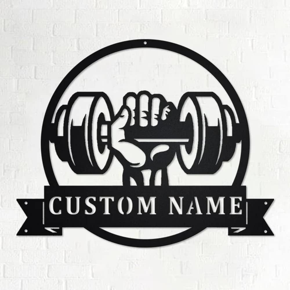 Custom Name Gym Metal Sign for Home Workout Room, Powerlifting Garage Center Motivational Decor, Personalized Fitness Wall Art Gift for Women, Men, Dad, Papa, Grandpa, Mother, Sister, Girls