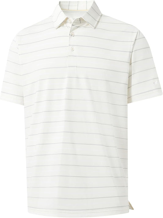 Rouen Mens Golf Shirt Moisture Wicking Dry Fit Performance Stripe Casual Collared Short Sleeve Golf Polo Shirts for Men