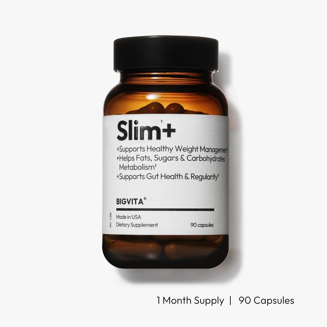 BigVita Slim+ | Supports Healthy Metabolism, Gut Health & Carb Blocking - Vegan, Hormone-Free, 90 Capsules