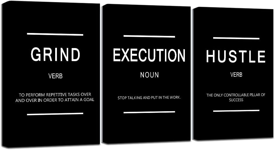 Framed Canvas Wall Art Success Quote, Office Wall Art, Black Large Poster, Positive Motivational Set of 3 Prints, Execute Failure Definition, Inspirational Print (B-3pcs,12x16inchx3pcs)