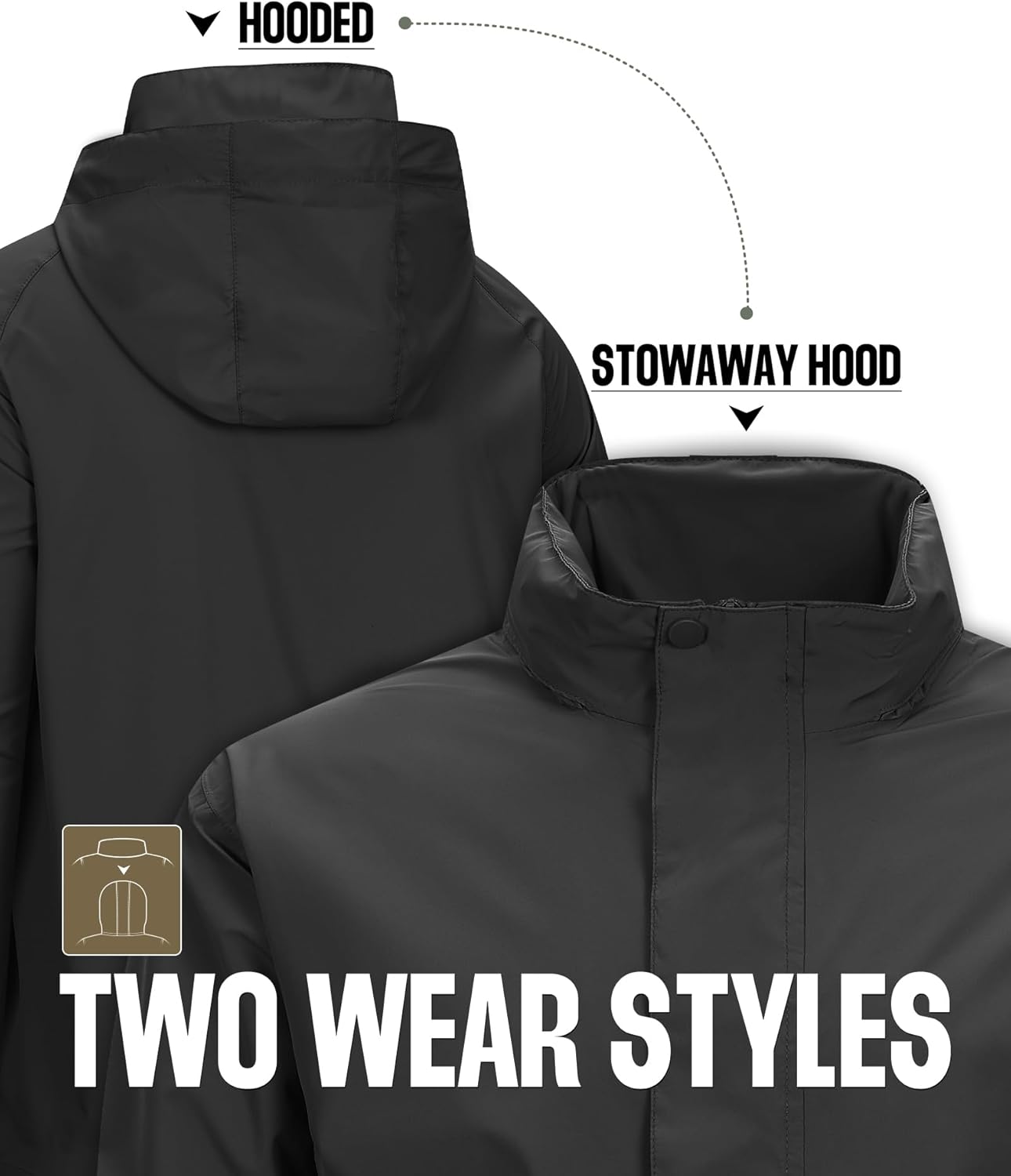 33,000ft Men's Packable Rain Jacket Waterproof Lightweight Raincoat Rain Shell with Hood for Outdoor Hiking Golf Travel