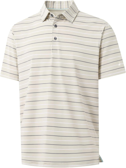 Rouen Mens Golf Shirt Moisture Wicking Dry Fit Performance Stripe Casual Collared Short Sleeve Golf Polo Shirts for Men