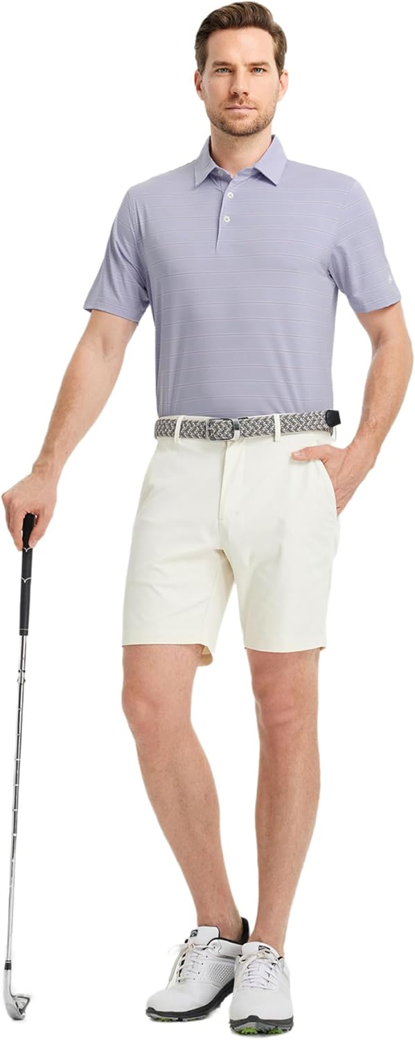 Rouen Polo Shirts for Men Dry Fit Performance Heather Stripe Golf Polo Moisture Wicking Lightweight Breathable Golf Shirts