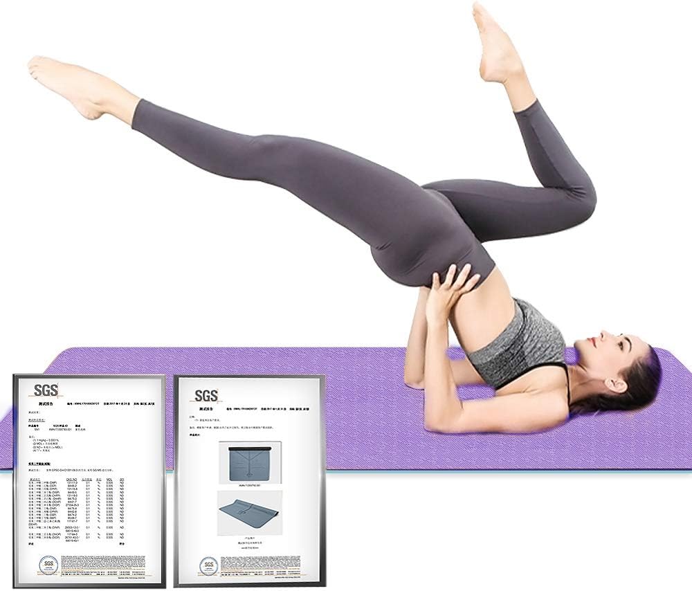Hatha Yoga Extra Thick TPE Yoga Mat - 72"x 32" Thickness 1/2 Inch -Eco Friendly SGS Certified - With High Density Anti-Tear Exercise Bolster For Home Gym Travel & Floor Outside