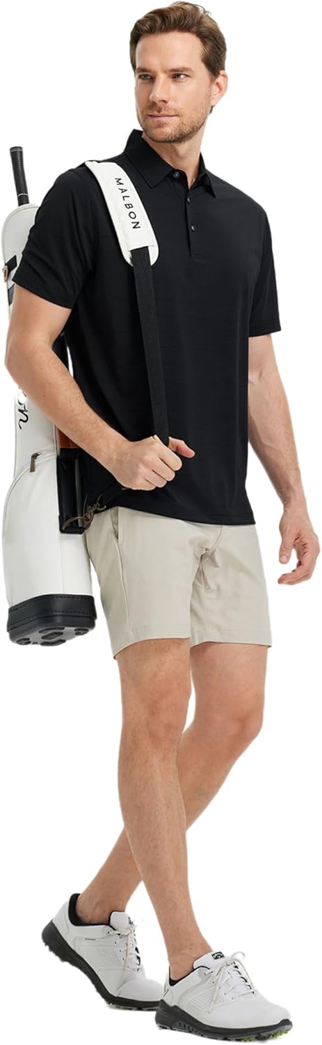 Rouen Polo Shirts for Men Dry Fit Performance Heather Stripe Golf Polo Moisture Wicking Lightweight Breathable Golf Shirts