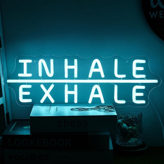 "Inhale Exhale" Neon Sign Yoga Neon Signs Letter Led Neon Sign Blue LED Neon Lights for Yoga Room Pilates Studio Bedroom Gym Decoration