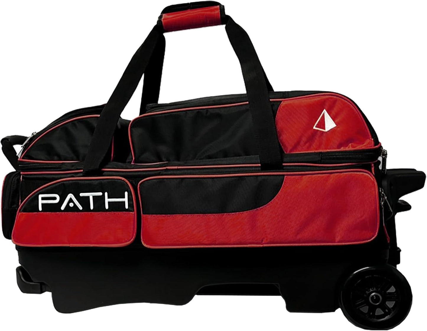 Pyramid Path Triple Premium Deluxe Roller Bowling Bag With Extra Large Separate Shoe Compartment (Up To US Mens Size 16) and 5 Accessory Pockets, 5" Wheels, Retractable Locking Handle - Extends to 42"