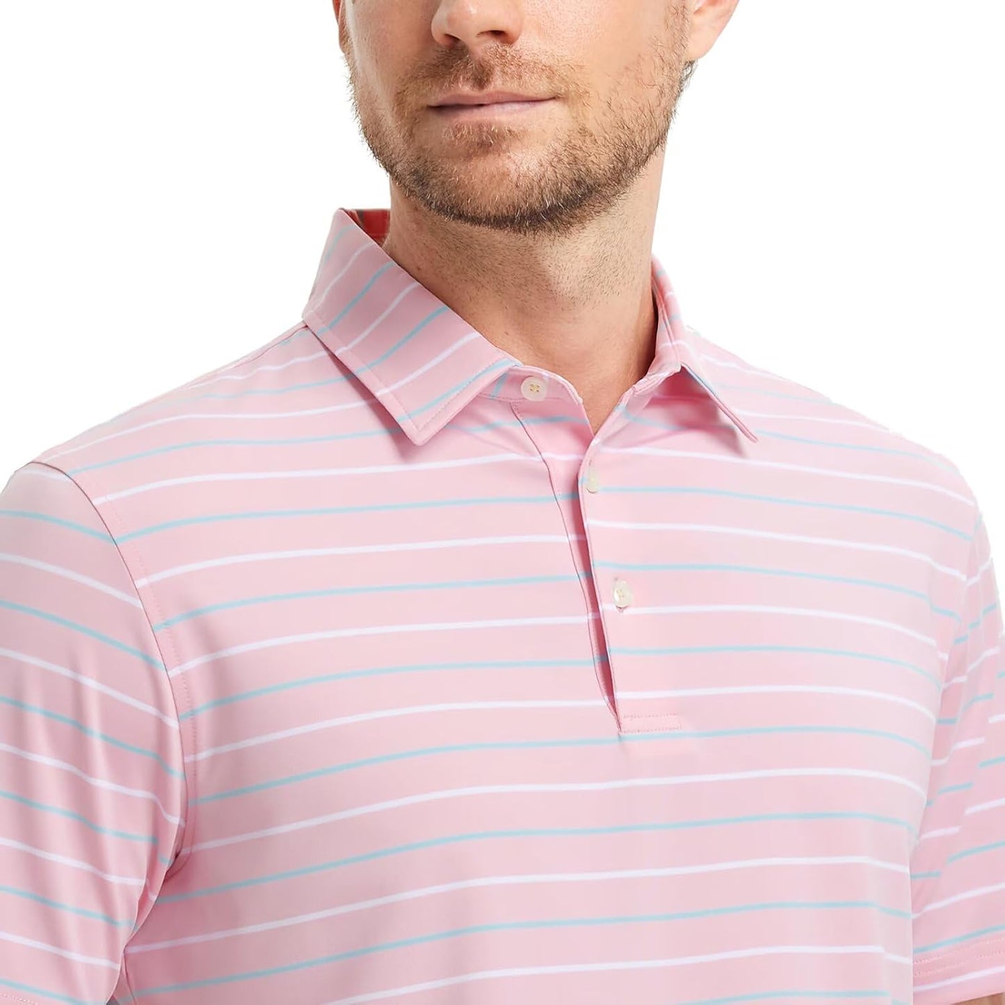 Rouen Mens Golf Shirt Moisture Wicking Dry Fit Performance Stripe Casual Collared Short Sleeve Golf Polo Shirts for Men
