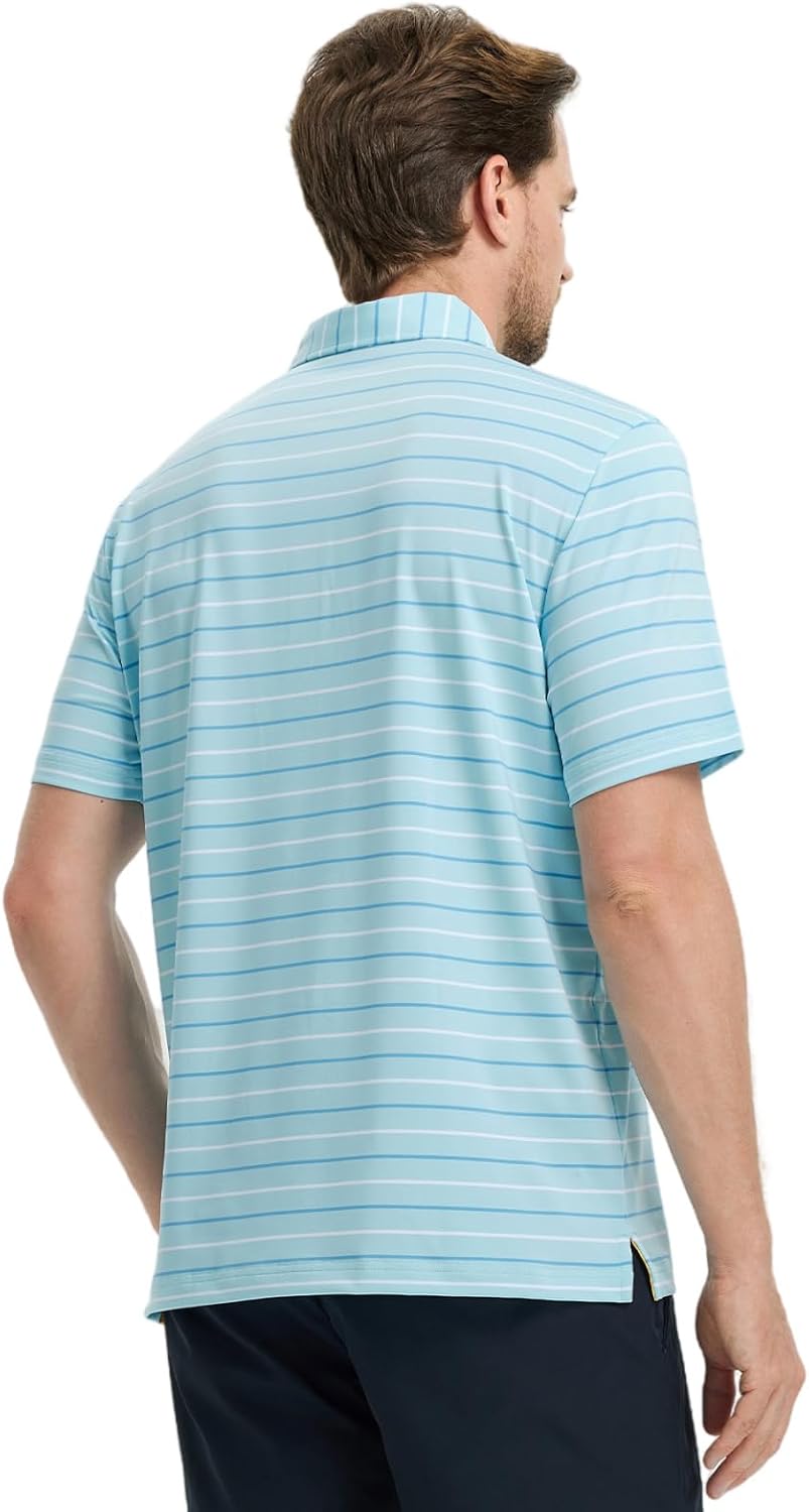 Rouen Mens Golf Shirt Moisture Wicking Dry Fit Performance Stripe Casual Collared Short Sleeve Golf Polo Shirts for Men