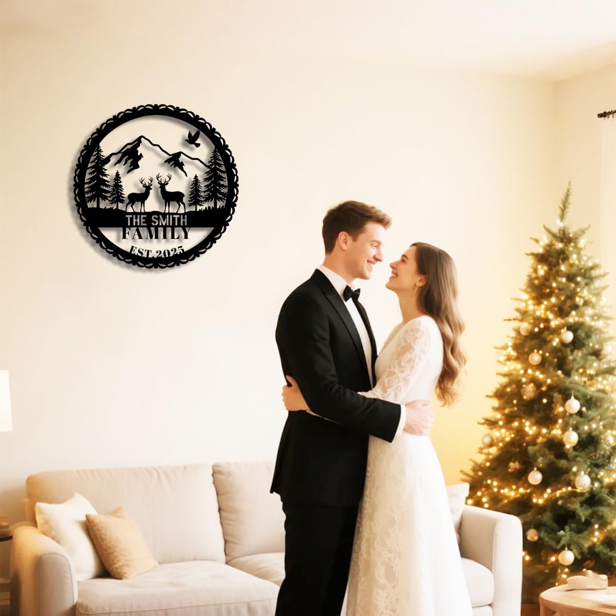 Personalized Forest Deer Metal Name Sign | Custom Metal Signs | Family Wall Art & Split Letter Name | Wedding Gift & Anniversary | Indoor Decor Gift for Women, Men, Wife, Parents, Couple