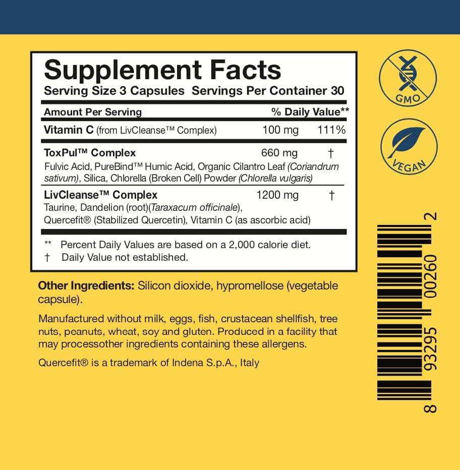 Researched Nutritionals ToxinPul Binder & Detox Cleanse Support - Humic Acid, Fulvic Acid, Cilantro, Dandelion Root & Chlorella to Help Supports Healthy Toxin Removal (90 Capsules)