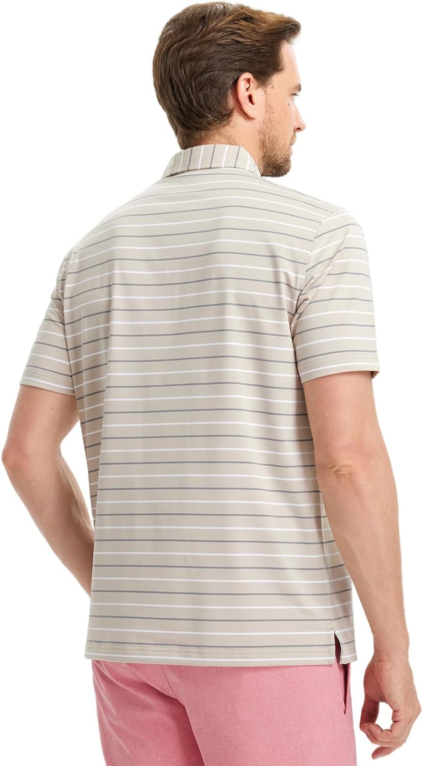 Rouen Mens Golf Shirt Moisture Wicking Dry Fit Performance Stripe Casual Collared Short Sleeve Golf Polo Shirts for Men