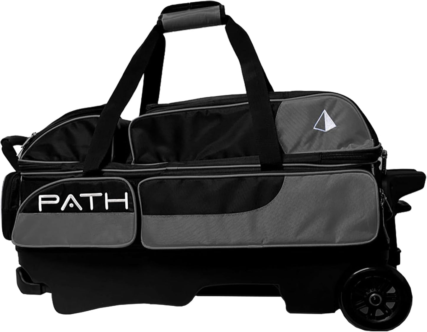 Pyramid Path Triple Premium Deluxe Roller Bowling Bag With Extra Large Separate Shoe Compartment (Up To US Mens Size 16) and 5 Accessory Pockets, 5" Wheels, Retractable Locking Handle - Extends to 42"