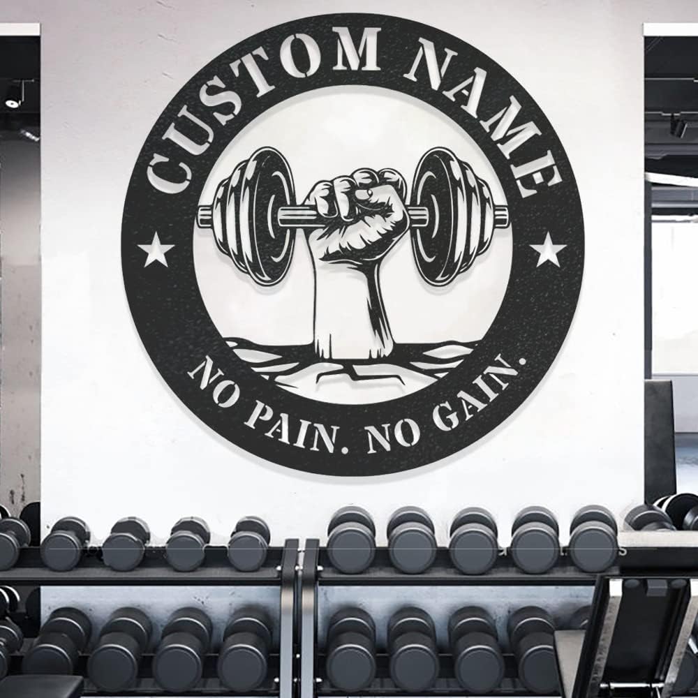 Custom Gym Metal Sign Personalized Workout Room Wall Art, Fitness Powerlifting Home Garage Center Motivational Decor, Gift for Women, Men, Dad, Papa, Grandpa, Mother, Sister, Girls, Modern Mount