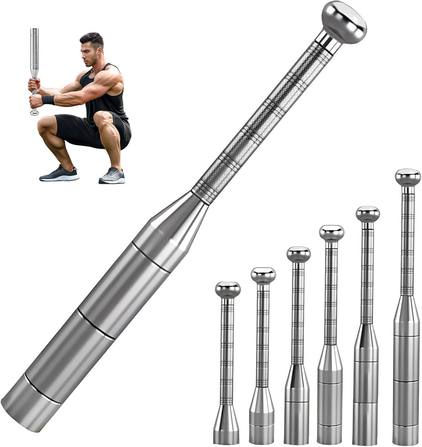 Adjustable Macebell Clubbell for Strength Training, 6/8-in-1 Premium Steel Indian Club for Full Body, Muscles, Shoulder, Grips & Forearms Workouts to Stretching
