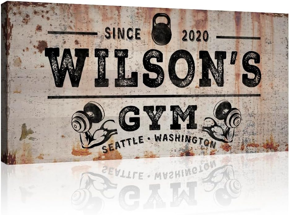 TAILORED CANVASES Personalized Gym Sign Wall Art Decor - Motivational Canvas s for Home Gym, Workout Room, Garage, Fitness Center - Workout Inspirational Posters - Kettlebell on Rustic, 60x30in