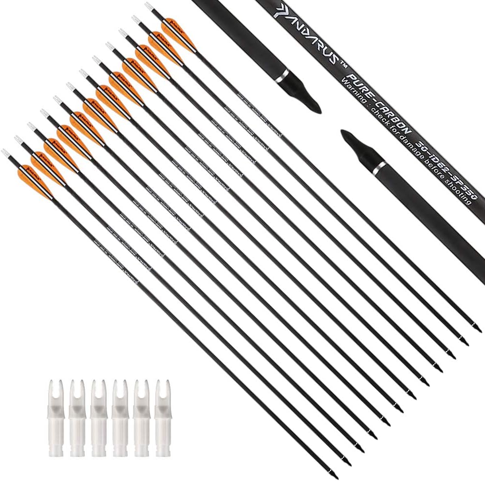 30/32" Inch ST0.006 Hunting Arrows for Compound & Recurve Bow,100% Carbon Archery Target Arrows with Removable Tips for Accurate Hunters & Bowhunters (Pack of 12)