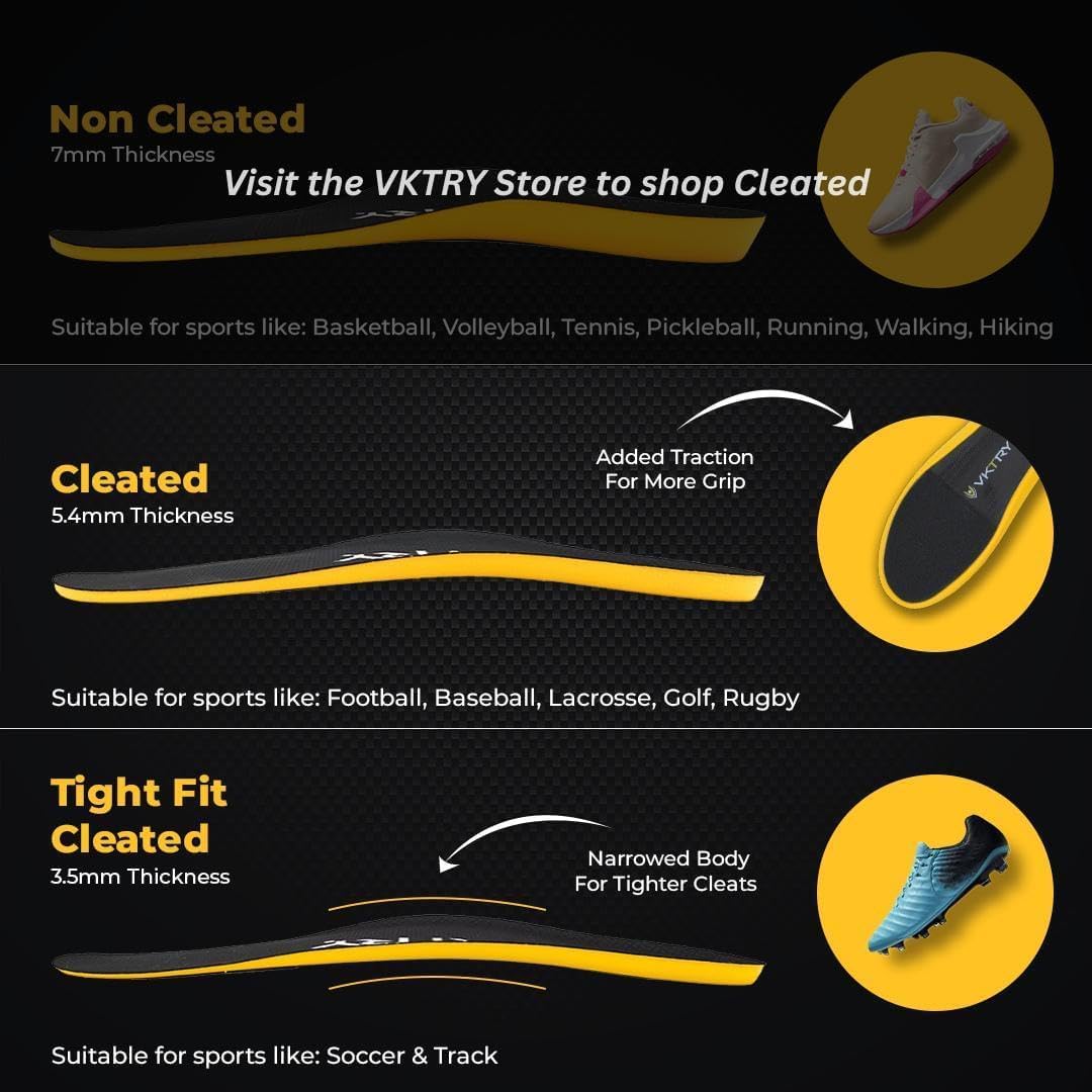 VKTRY Gold for Cleated Shoes - Carbon Fiber Performance Insoles - Customized Inserts for Soccer & Track | Run Fast, Jump High, Land Soft, Support Recovery, US: Men 8-8.5, Women 10-10.5, 171-220 lbs